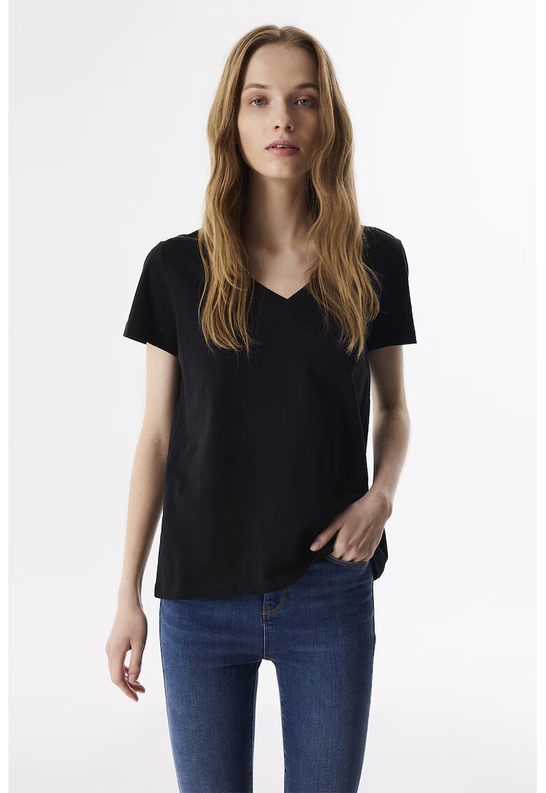 TWIST Tricou de bumbac cu decolteu in V - Negru