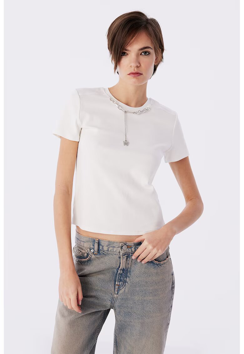 TWIST Tricou din amestec de bumbac cu detaliu de lant - Alb