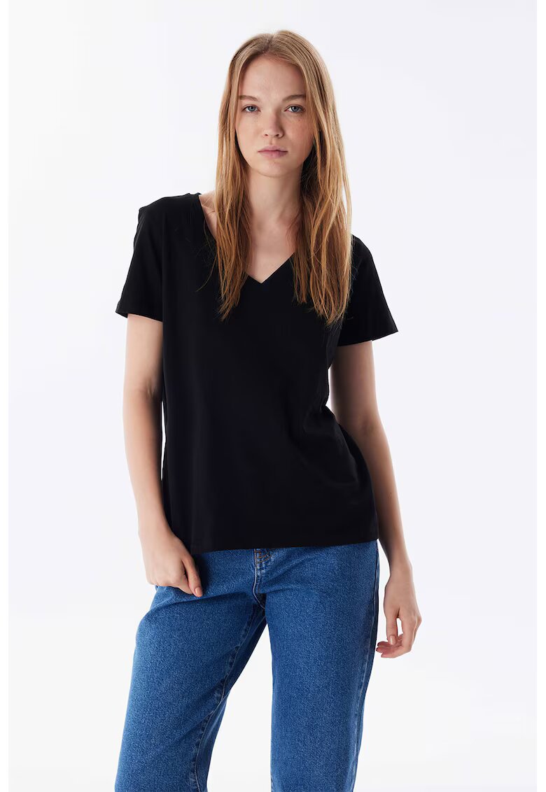 TWIST Tricou lejer cu decolteu in V - Negru