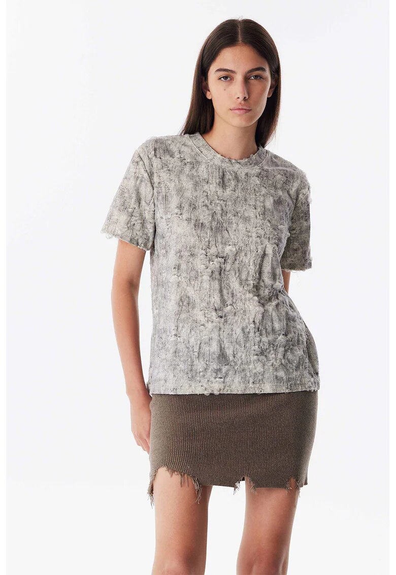 TWIST Tricou texturat cu decolteu la baza gatului - Gri melange