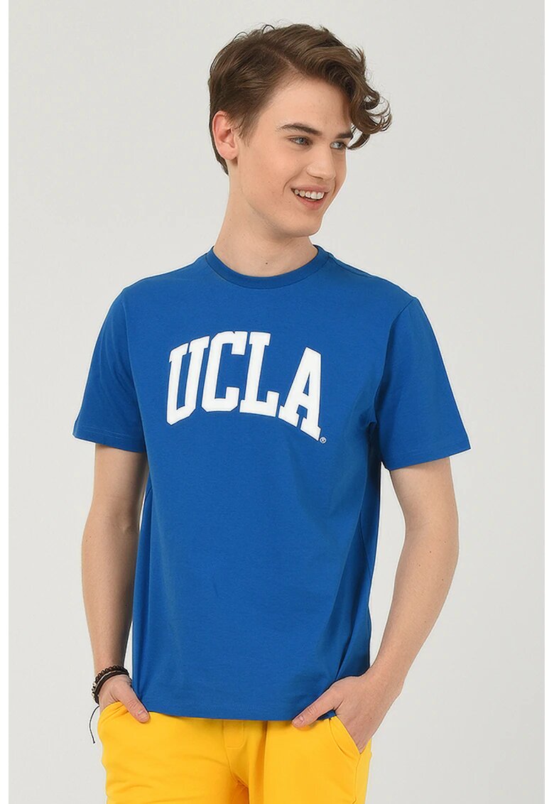 UCLA Tricou cu decolteu la baza gatului si imprimeu logo Culver - Alb/Albastru royal