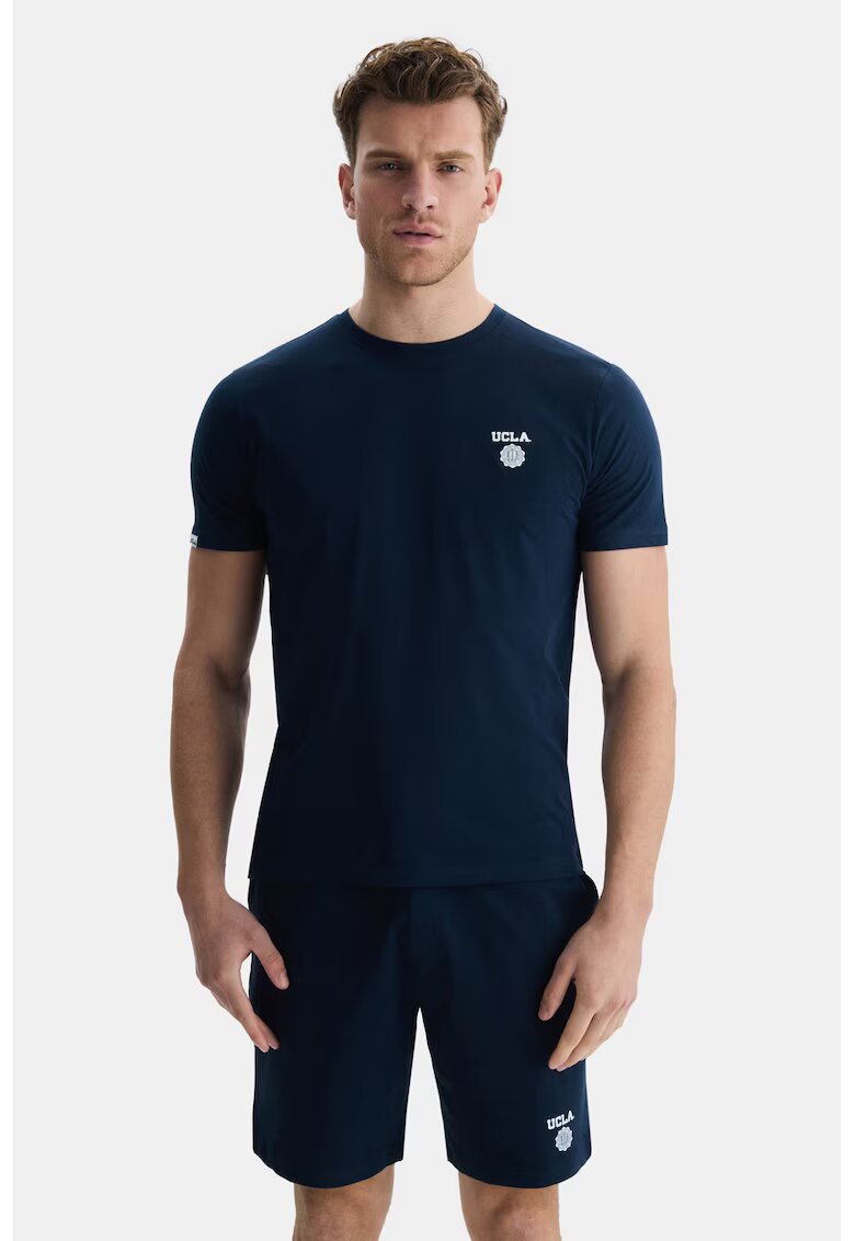 UCLA Tricou de bumbac cu decolteu la baza gatului - Bleumarin