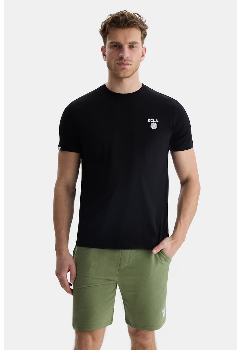 UCLA Tricou de bumbac cu decolteu la baza gatului - Negru