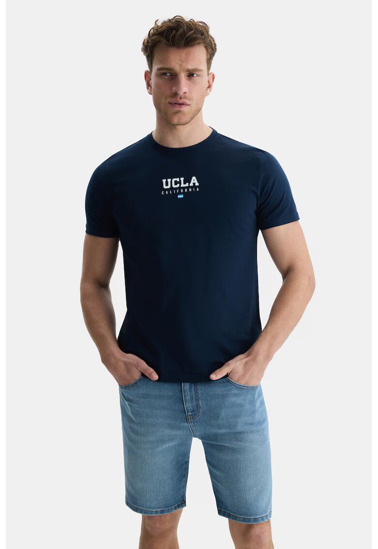 UCLA Tricou de bumbac Sherman - Albastru ultramarin