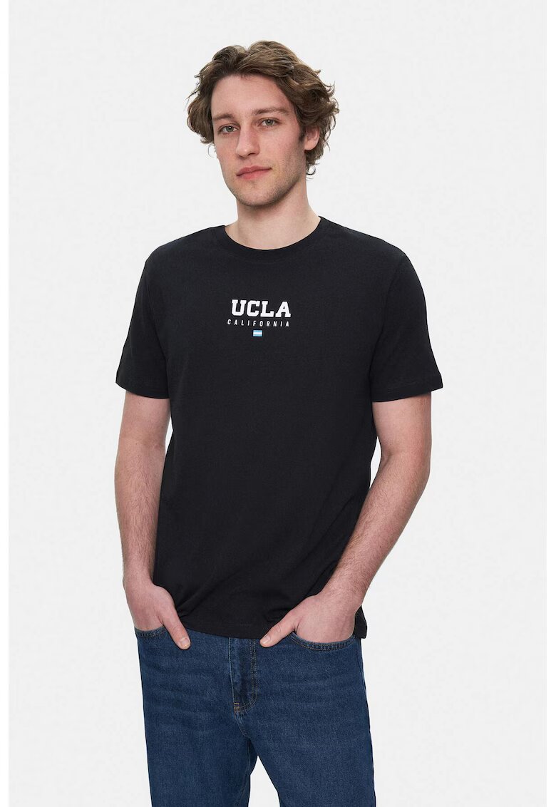 UCLA Tricou regular fit - decolteu la baza gatului - imprimeu cu logo - Negru - SHERMAN - Negru