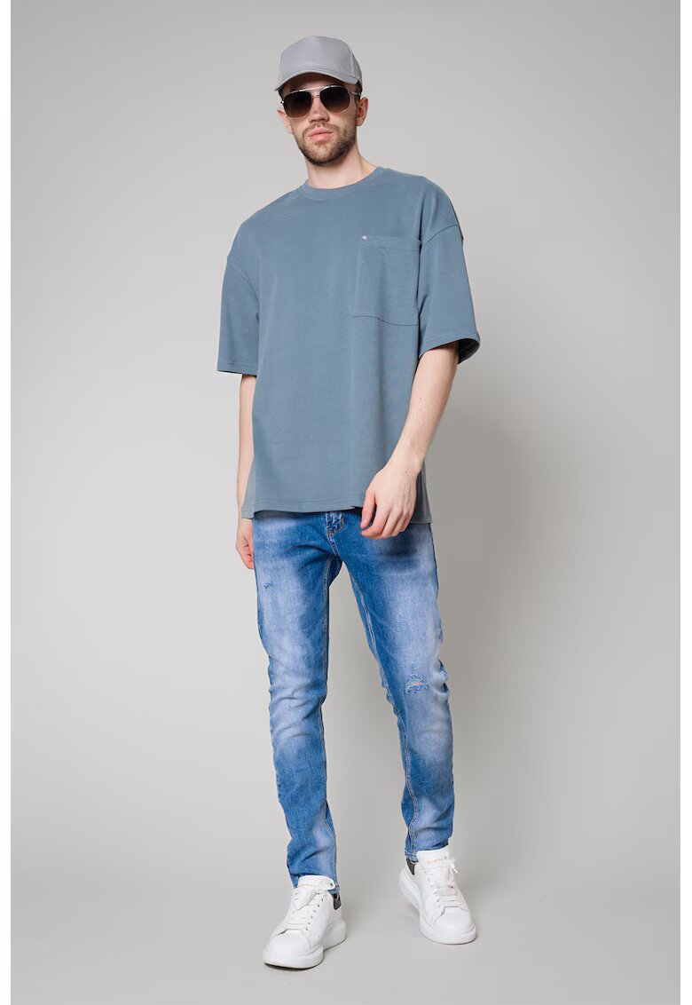 uFIT Blugi cu aspect decolorat si talie medie - Albastru deschis