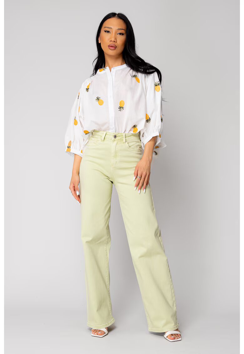 uFIT Camasa cu broderie motiv ananas White 16323 - Alb optic