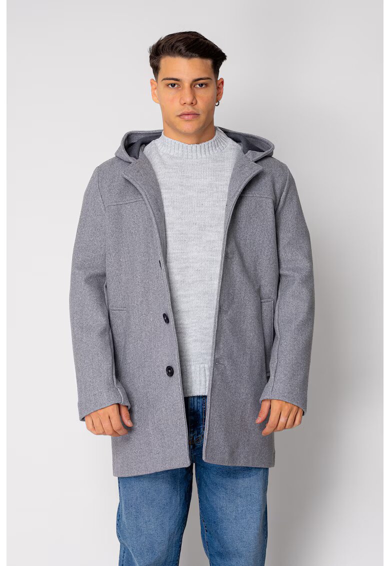 uFIT Palton lung cu gluga Grey Melange 18862 - Gri deschis melange
