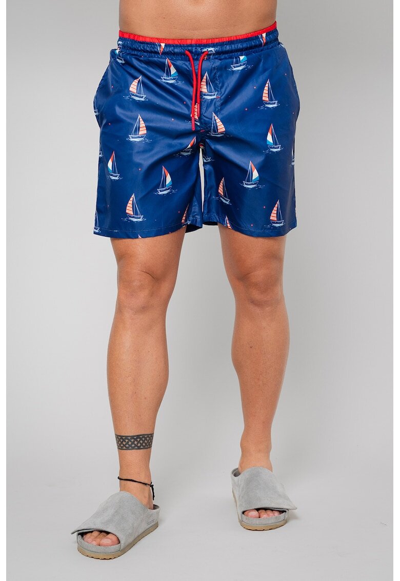 uFIT Pantaloni scurti de baie cu imprimeu si snur - Alb/Albastru royal