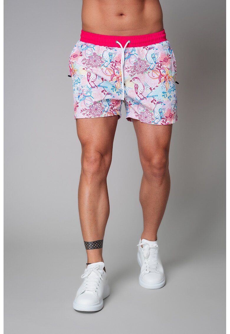 uFIT Pantaloni scurti de baie cu imprimeu si snur de ajustare in talie - Coral/Albastru lavanda/Alb optic