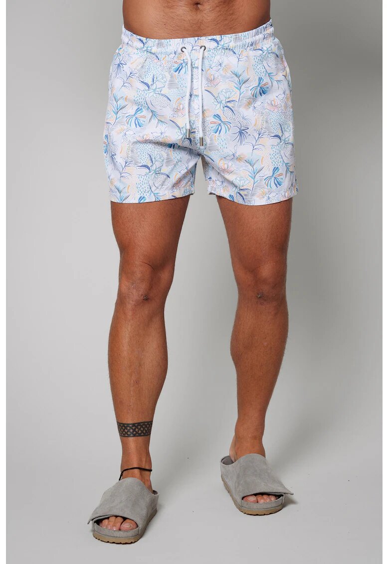 uFIT Pantaloni scurti de baie cu model si buzunare laterale - Albastru pastel/Alb optic