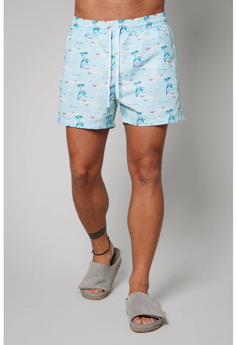 uFIT Pantaloni scurti de baie cu model si buzunare laterale - Albastru pastel/Albastru royal