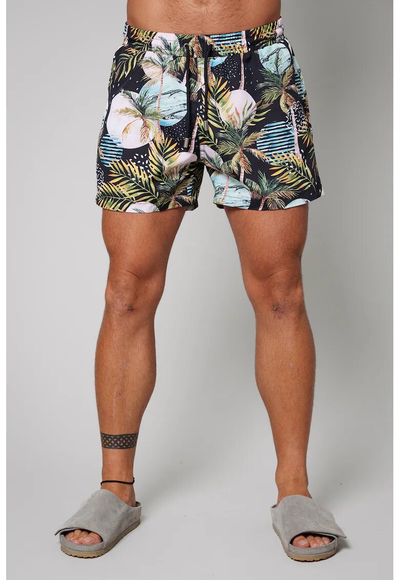uFIT Pantaloni scurti de baie cu model si buzunare laterale - Albastru pastel/Negru/Alb optic