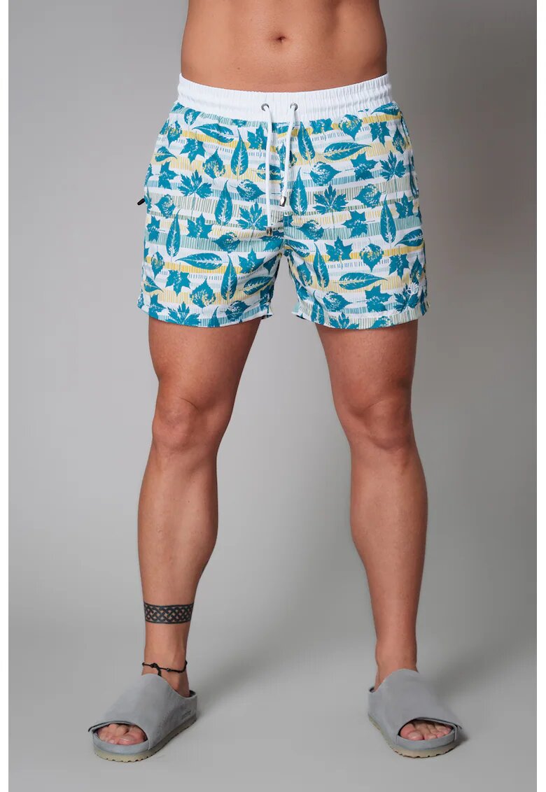 uFIT Pantaloni scurti de baie cu model si talie ajustabila - Alb/Albastru royal