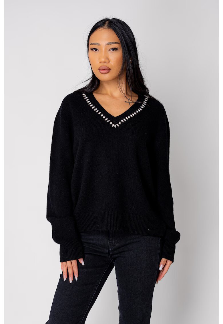 uFIT Pulover cu strasuri din lana si casmir Black 19528 - Negru