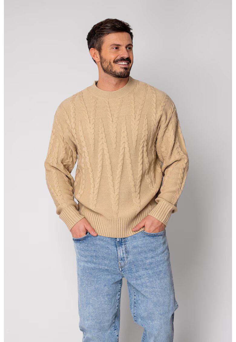 uFIT Pulover din mix de lana cu model tricotat Beige 19048 - Bej