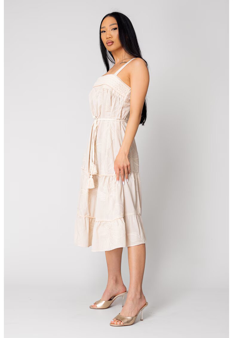 uFIT Rochie Lunga cu bretele si broderie Beige 16510 - Bej