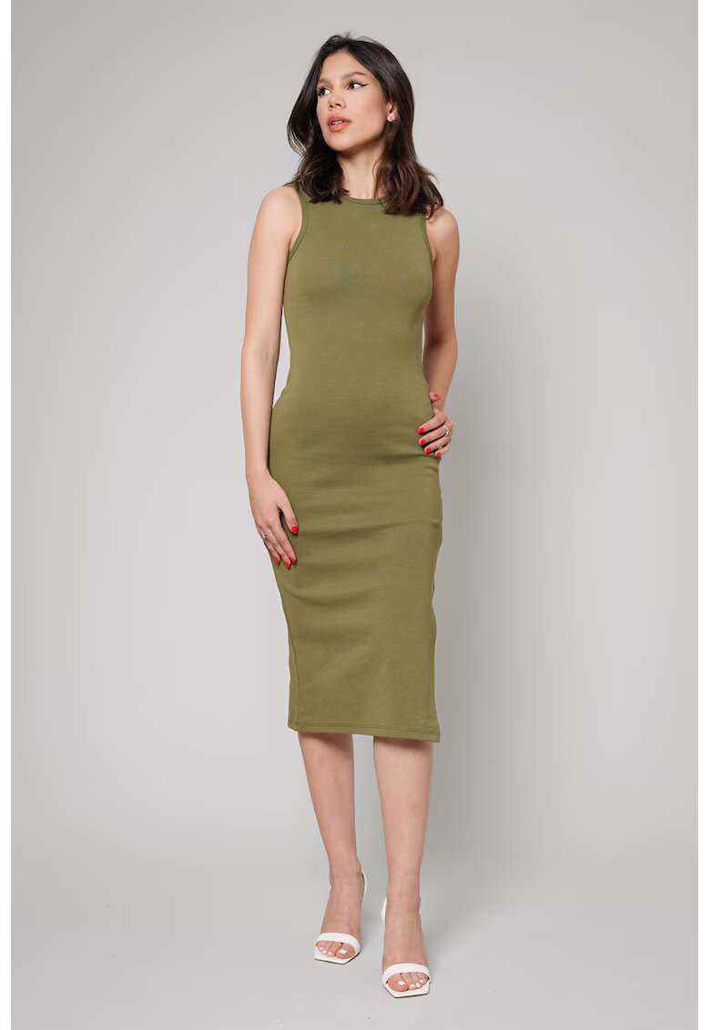 uFIT Rochie midi cambrata cu slit lateral Hera - Verde masliniu
