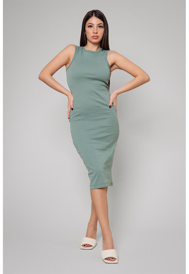 uFIT Rochie midi cambrata din amestec de bumbac - Verde aquamarin