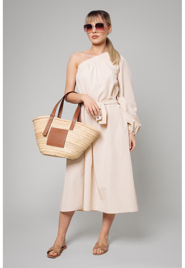 uFIT Rochie midi cu decolteu pe un umar si cordon - Bej deschis