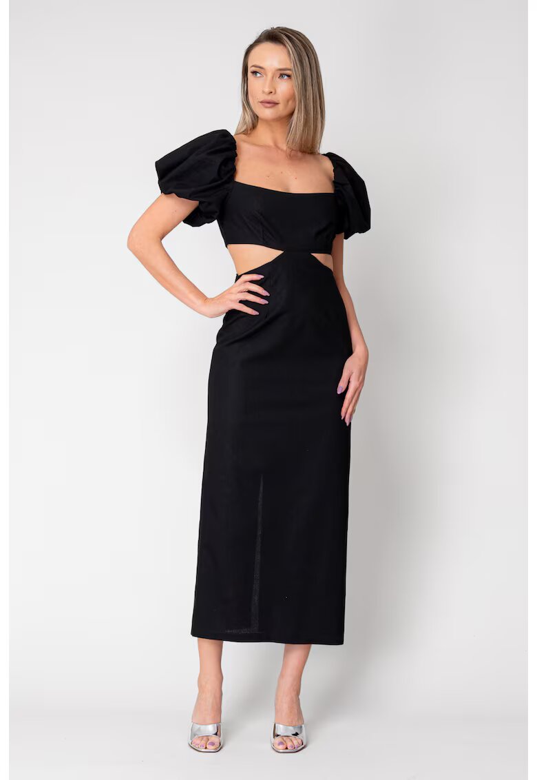 uFIT Rochie midi cu maneci bufante Black 16630 - Negru