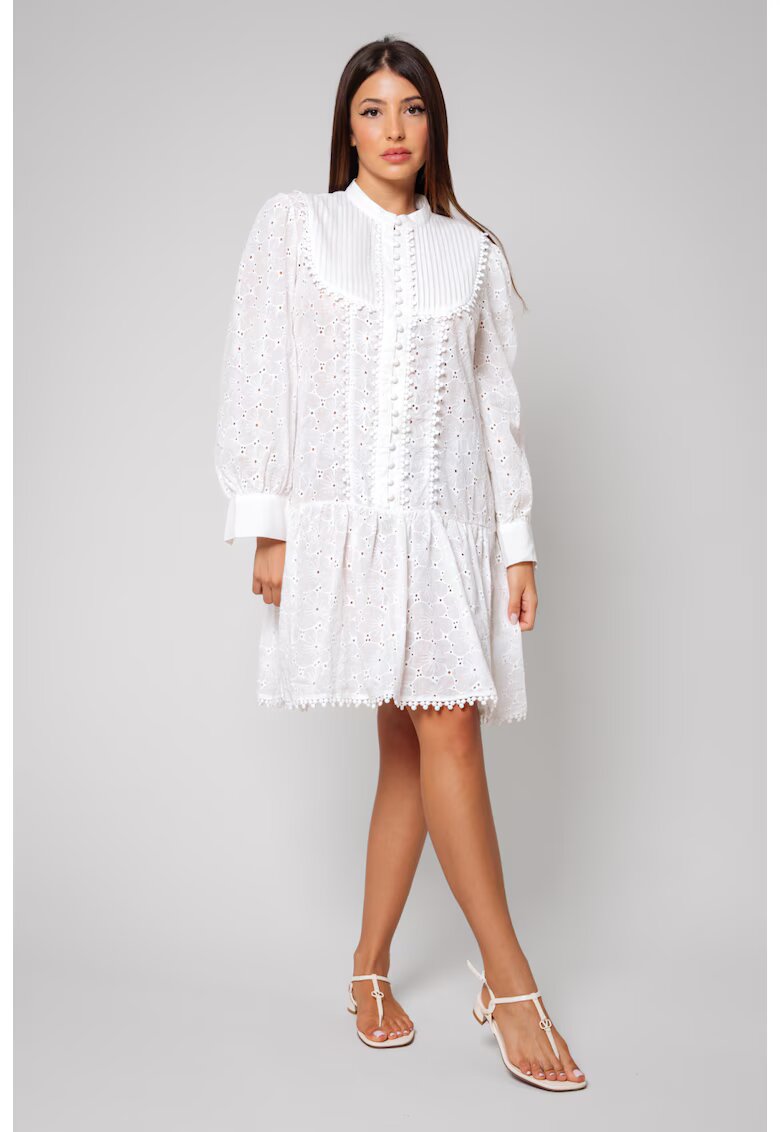 uFIT Rochie scurta tip camasa cu broderie White 13139 - Alb optic
