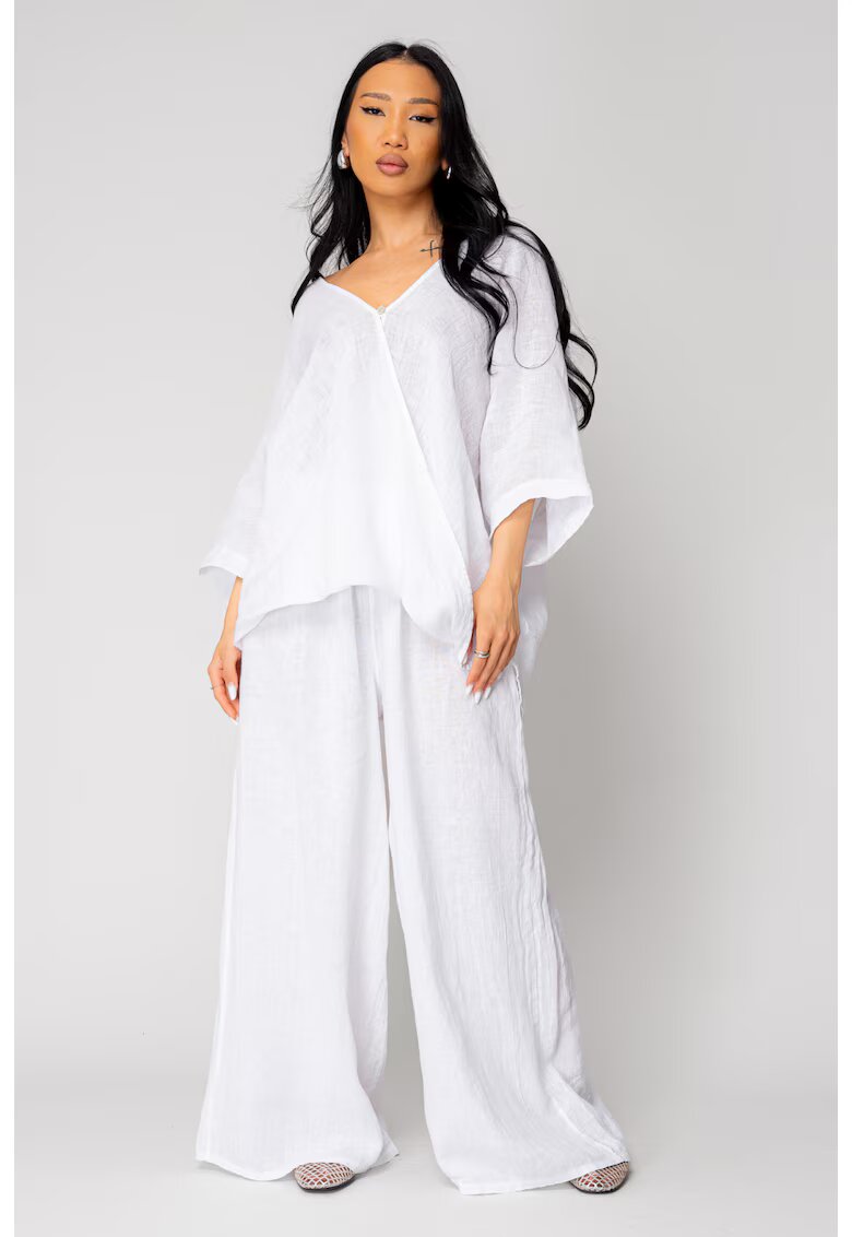 uFIT Set Bluza asimetrica si Pantalon lung din 100% in White 16292 - Alb optic