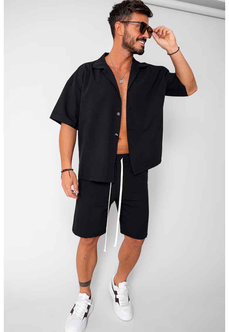 uFIT Set camasa maneca scurta Oversized si pantalon scurt Black 16755 - Negru