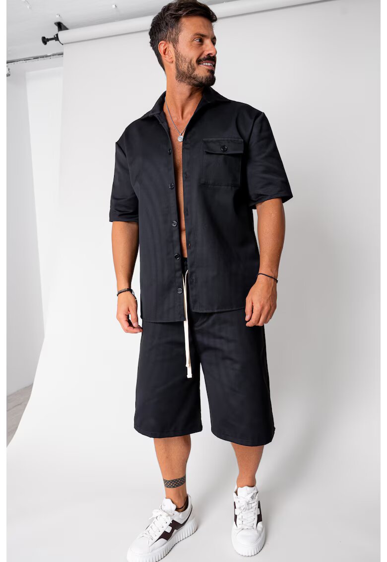 uFIT Set camasa maneca scurta si pantalon scurt Oversized Black 16790 - Negru
