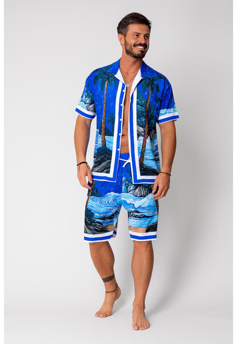 uFIT Set camasa si pantalon scurt imprimeu Blue 16767 - BLUE