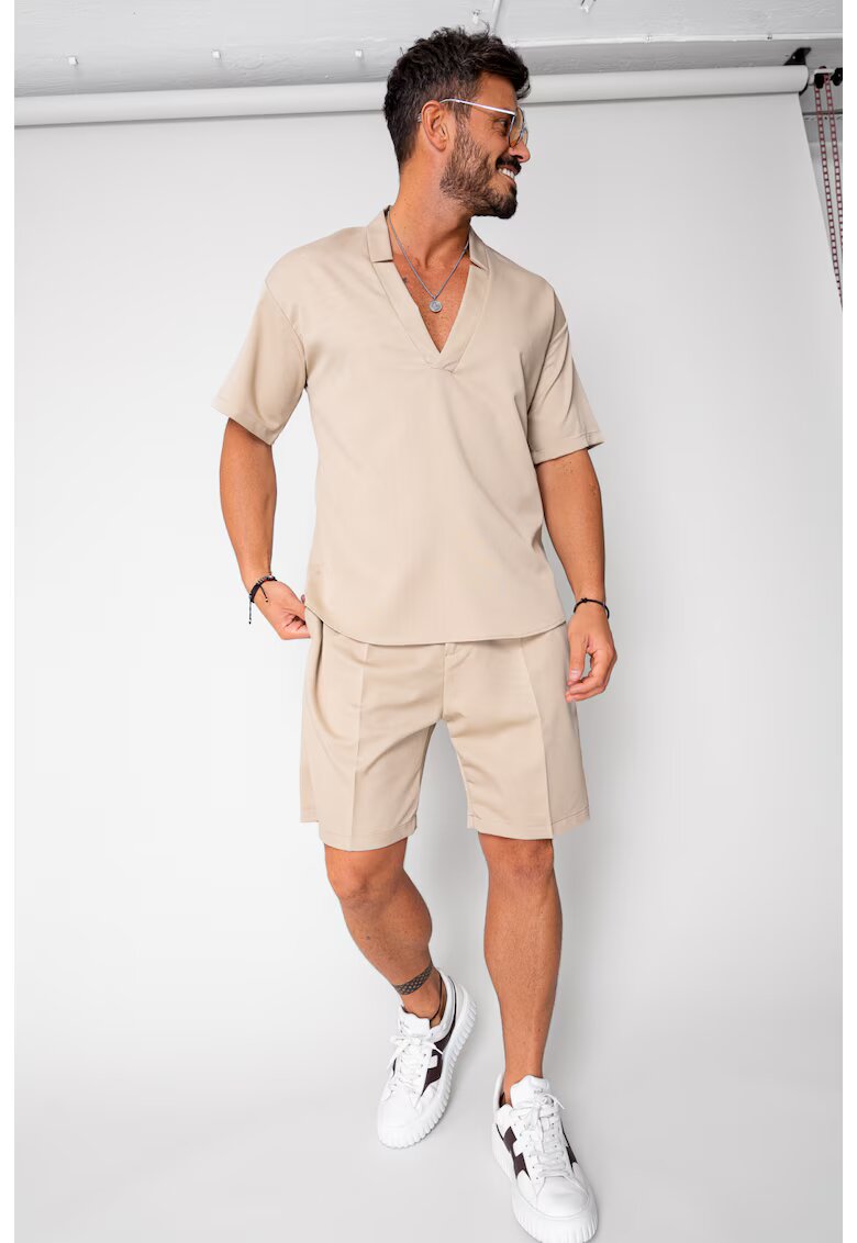 uFIT Set Como bluza V-cut si pantaloni scurti Beige 16740 - Bej