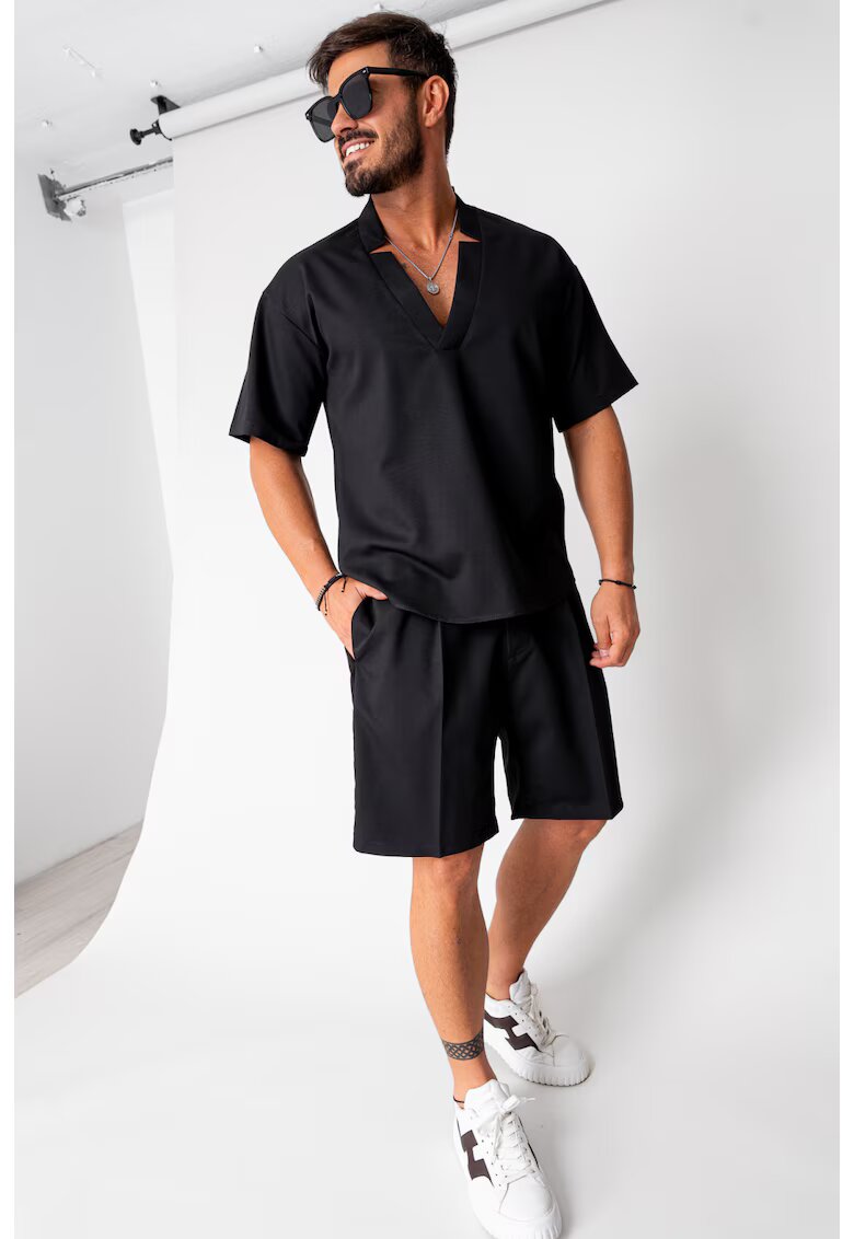 uFIT Set Como bluza V-cut si pantaloni scurti Black 16735 - Negru