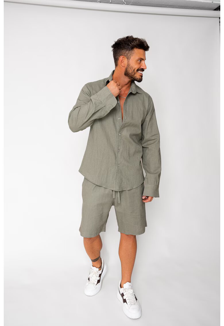 uFIT Set Lino 100% In camasa si pantalon scurt Dark Olive 17950 - Verde masliniu inchis