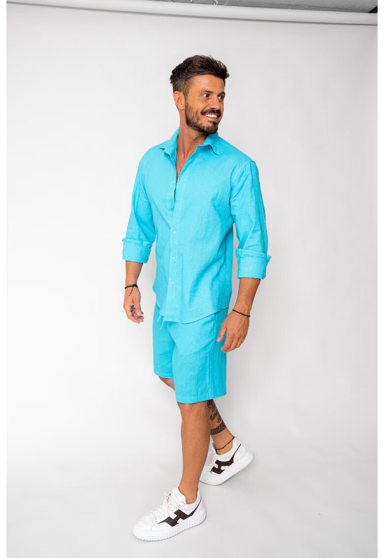 uFIT Set Lino 100% In camasa si pantalon scurt Turquoise 17960 - Turcoaz