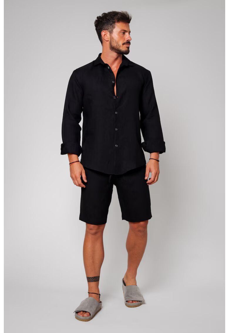 uFIT Set Lino din In 100% camasa si pantalon scurt Black 13348 - Negru