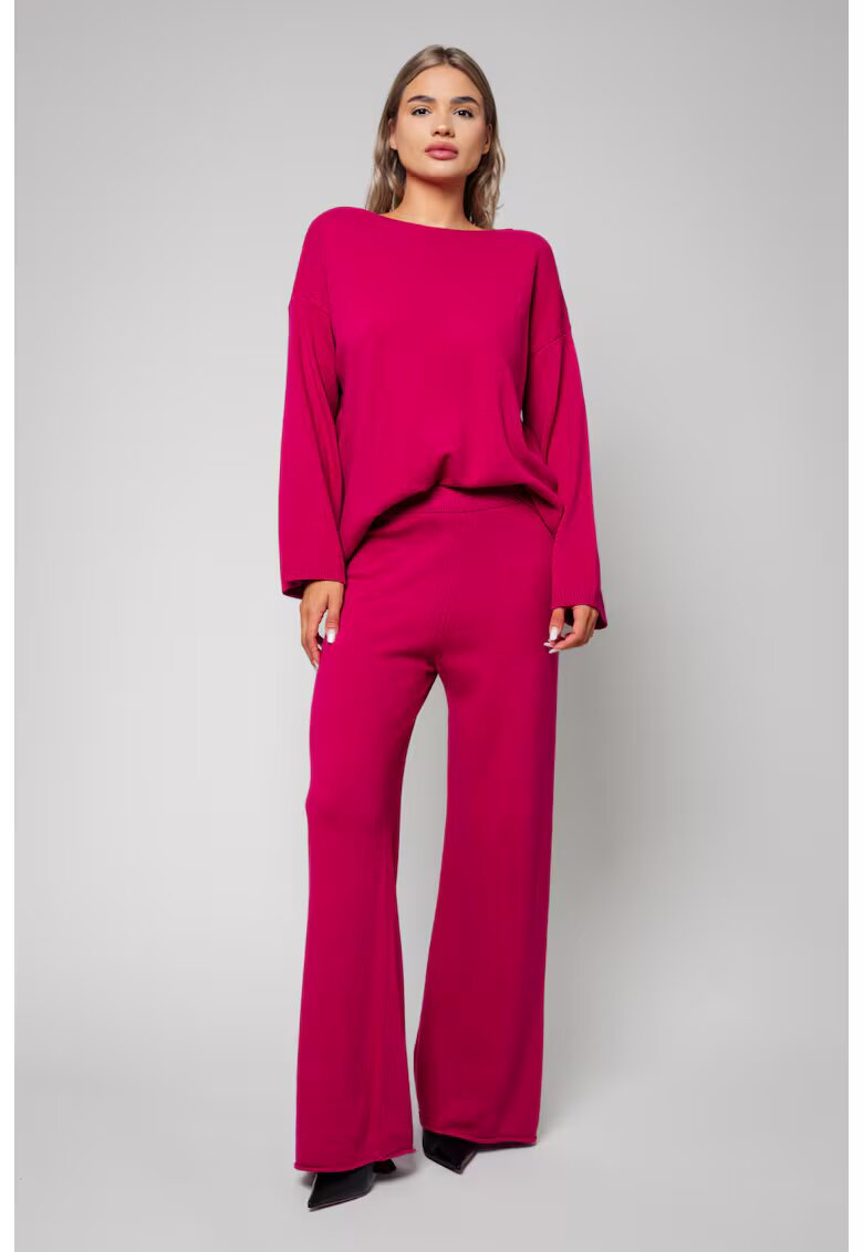 uFIT Set Lorelle mix lana si casmir pulover si pantalon lung Magenta I 18360 - Roz