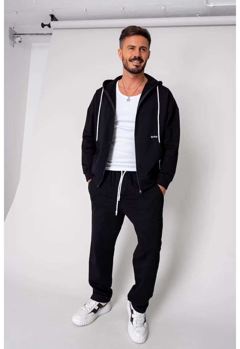 uFIT Set Loren din bumbac Jacheta si pantalon Black 19287 - Negru