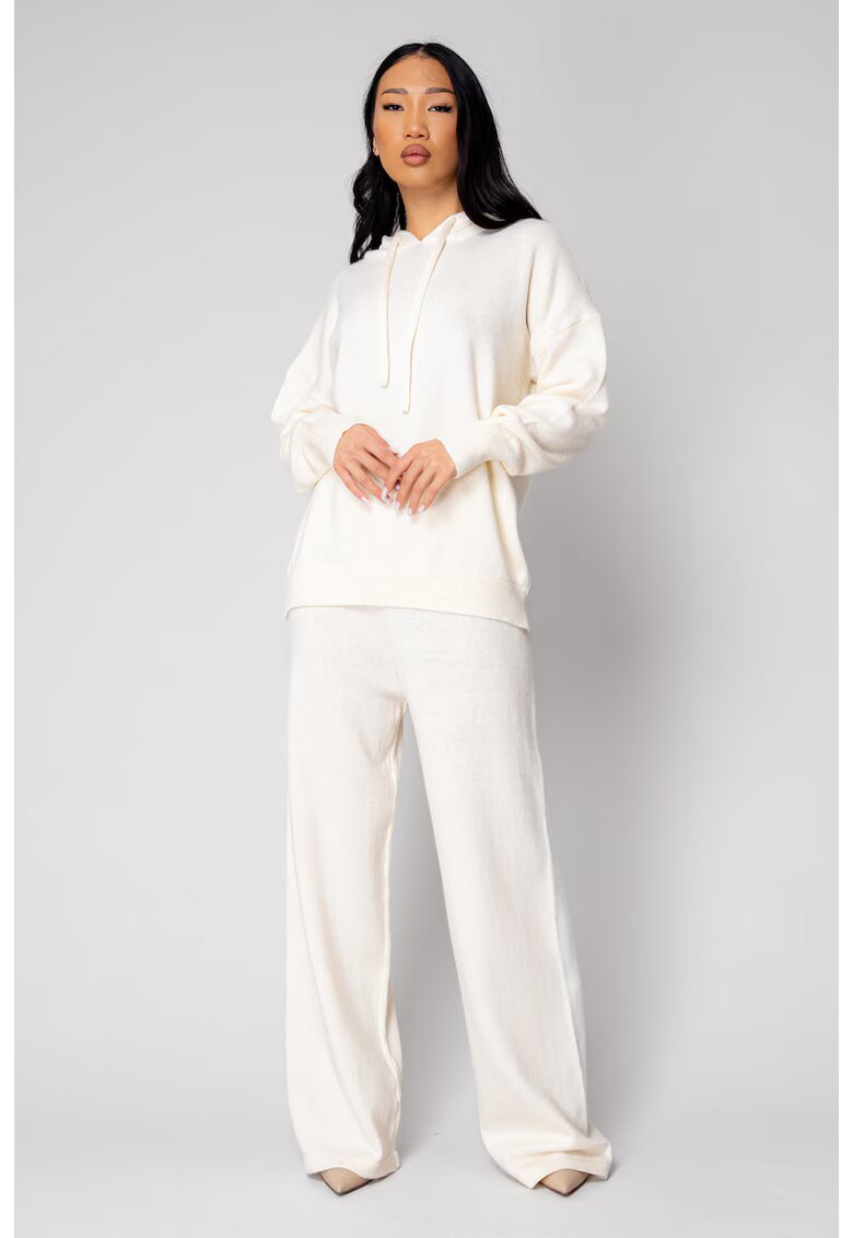 uFIT Set Pulover cu gluga si Pantalon lung mix de lana Off White 18378 - Alb