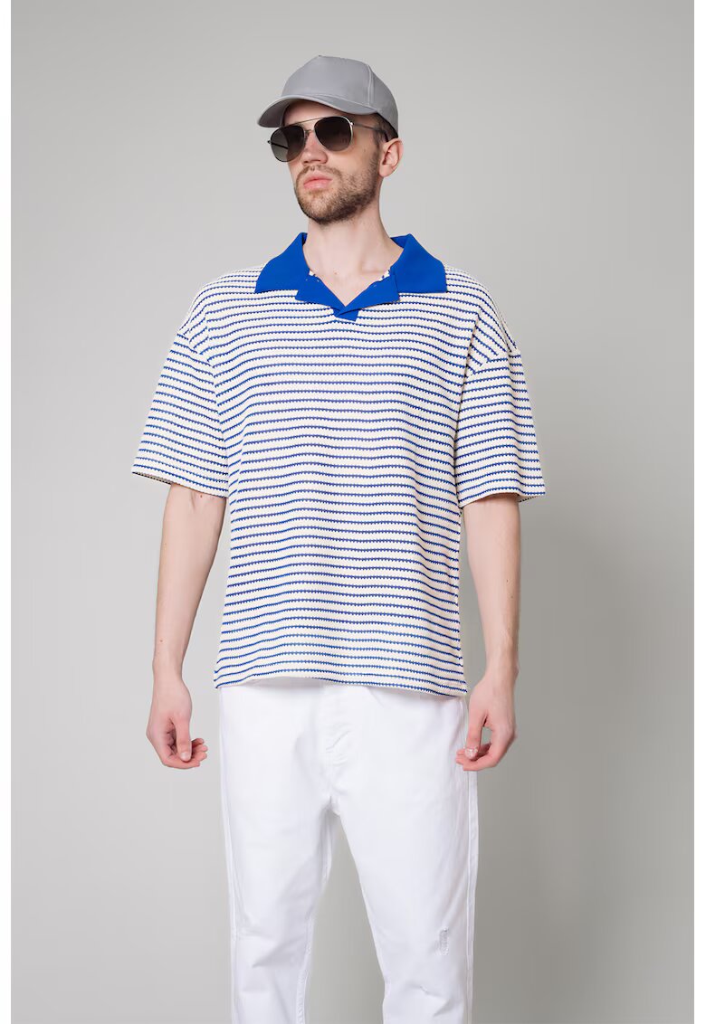 uFIT Tricou polo din amestec de bumbac cu model cu dungi - Albastru royal/Alb murdar