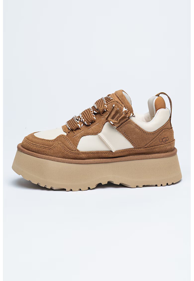 UGG Pantofi sport din piele intoarsa si material textil cu talpa demi-wedge Astromel - Alb/Maro