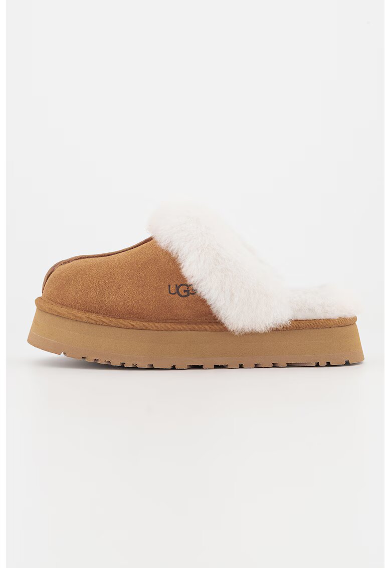 UGG Papuci de casa din piele intoarsa cu captuseala din lana Disquette - Maro camel