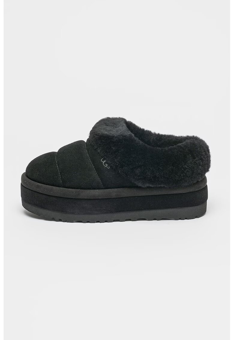 UGG Papuci de piele intoarsa cu platforma si garnituri de blana Tazzlita - Negru