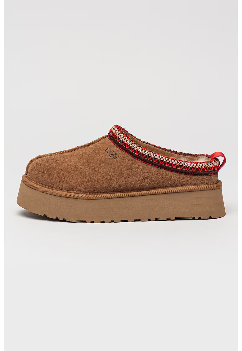 UGG Saboti din piele intoarsa cu model uni Tazz - Visiniu/Caramel/Bej deschis