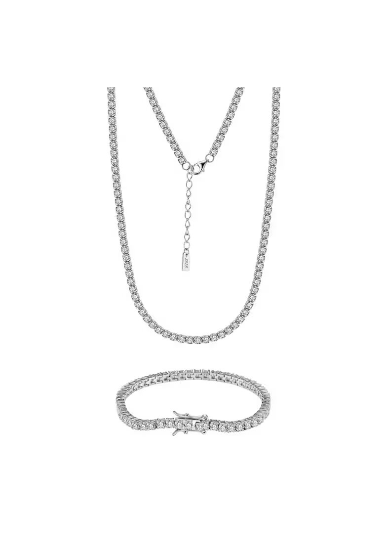 UNA VIDA Set Colier si Bratara Tennis 3mm - Argint 925