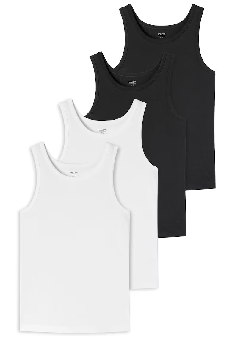uncover by SCHIESSER Set de top-uri cu decolteu rotund - 4 piese - Alb/Negru
