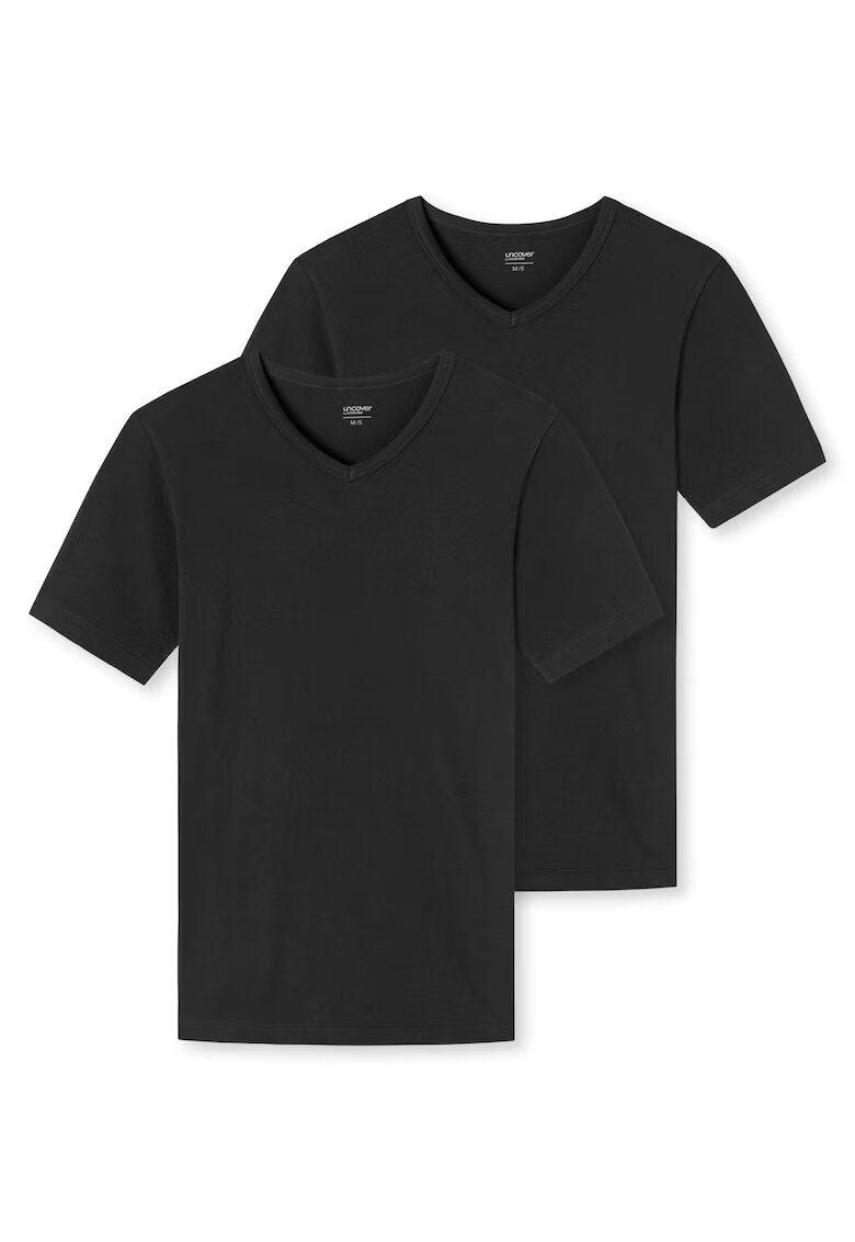 uncover by SCHIESSER Set de tricouri cu decolteu in V - 2 piese - Negru