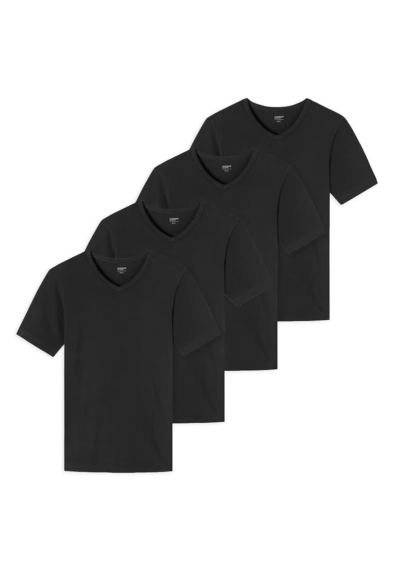 uncover by SCHIESSER Set de tricouri cu decolteu in V - 4 piese - Negru