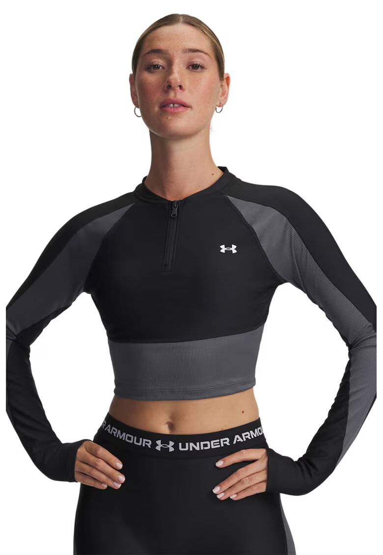 Under Armour Bluza crop cu fermoar scurt pentru antrenament - Negru/Gri inchis
