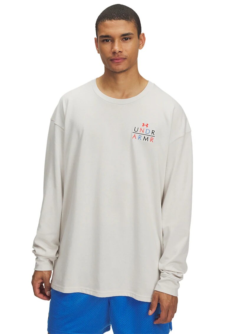 Under Armour Bluza cu decolteu la baza gatului si imprimeu pe partea din spate - Rosu/Alb fildes/Albastru