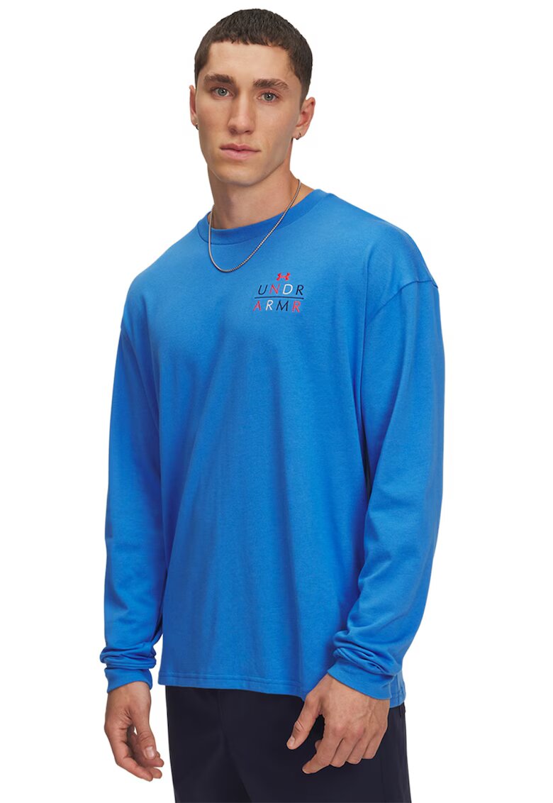 Under Armour Bluza cu decolteu la baza gatului si imprimeu pe partea din spate - Rosu/Gri deschis/Albastru royal